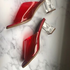 E8 Miista Clear Red Plastic Mules Acrylic Sz 8 39